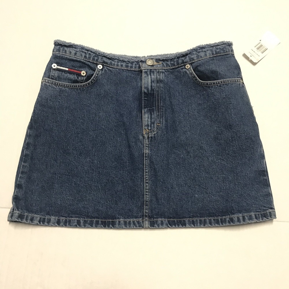 NWT Tommy Hilfiger 9 JRS Denim Mini Skirt‎ Frayed Waist Straight Blue Jean 14.5L